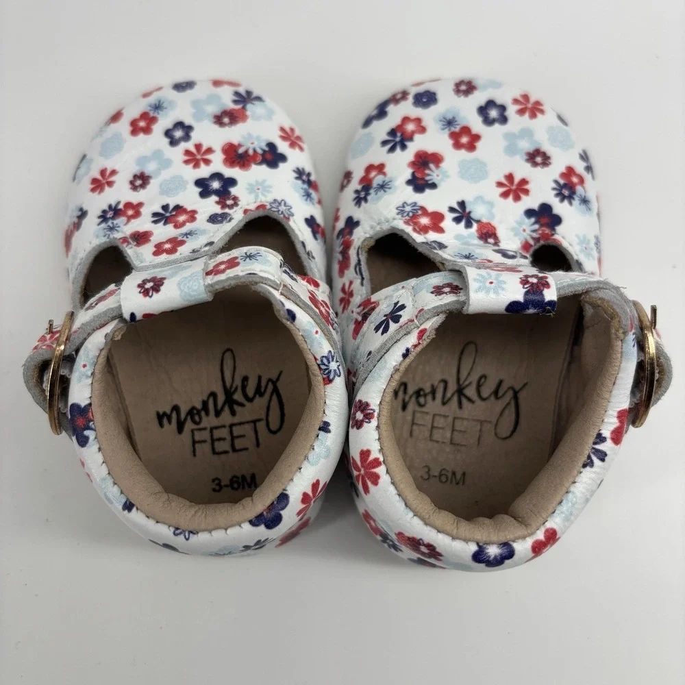 Monkey Feet Shoes Lot Of 2 Baby Girl Size 3-6 Months Blue Flower Flat Soft Soled